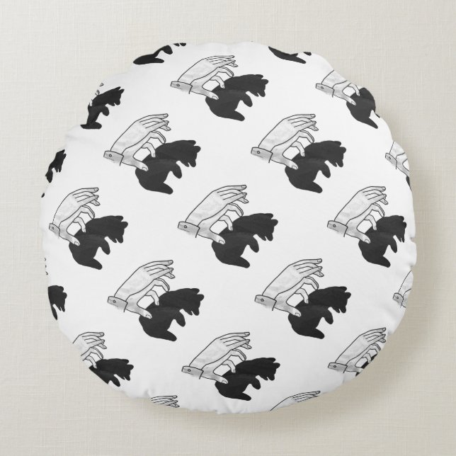 Hand Silhouette Bear Cub Round Pillow (Front)
