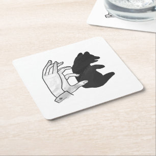 Hand Silhouette Bear Cub Square Paper Coaster
