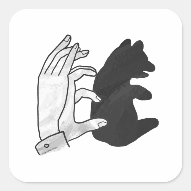 Hand Silhouette Bear Cub Square Sticker (Front)