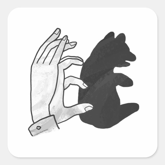 Hand Silhouette Bear Cub Square Sticker (Front)