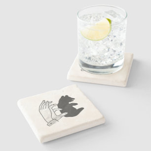 Hand Silhouette Bear Cub Stone Coaster