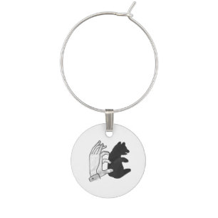 Hand Silhouette Bear Cub Wine Glass Charm