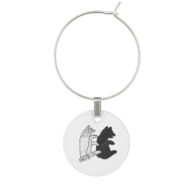 Hand Silhouette Bear Cub Wine Glass Charm (Front)
