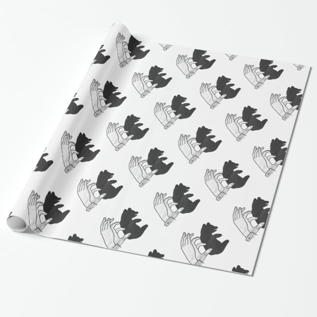 Hand Silhouette Bear Cub Wrapping Paper (Unrolled)