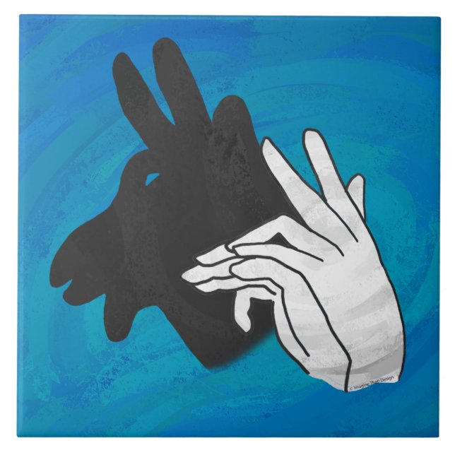 Hand Silhouette Billy Goat Blue Ceramic Tile (Front)