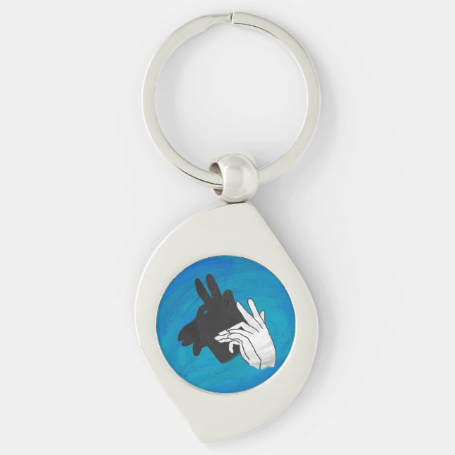 Hand Silhouette Billy Goat Blue Keychain (Front)