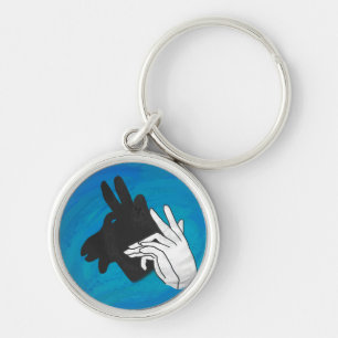 Hand Silhouette Billy Goat Blue Keychain