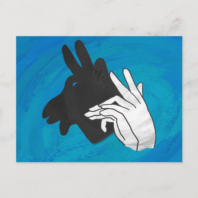 Hand Silhouette Billy Goat Blue Postcard (Front)