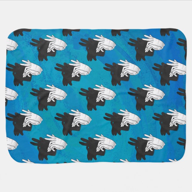 Hand Silhouette Billy Goat Blue Receiving Blanket (Horizontal)