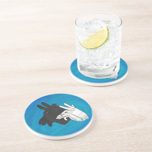 Hand Silhouette Billy Goat Blue Sandstone Coaster (Side)