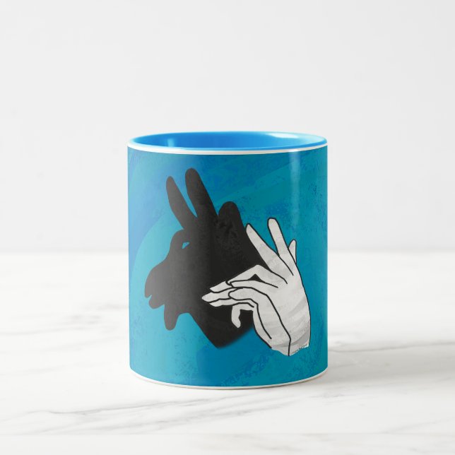 Hand Silhouette Billy Goat Blue Two-Tone Coffee Mug (Center)
