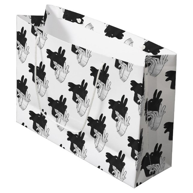 Hand Silhouette Billy Goat Gray Large Gift Bag (Front Angled)
