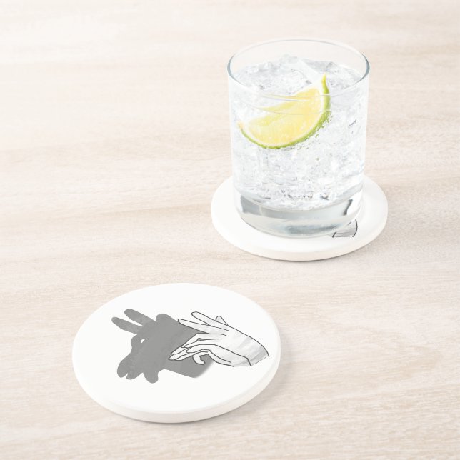 Hand Silhouette Billy Goat Gray Sandstone Coaster (Side)