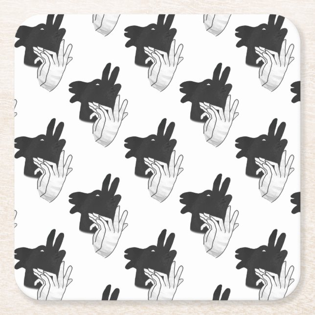 Hand Silhouette Billy Goat Gray Square Paper Coaster (Front)