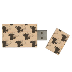 Hand Silhouette Billy Goat Gray Wood USB Flash Drive