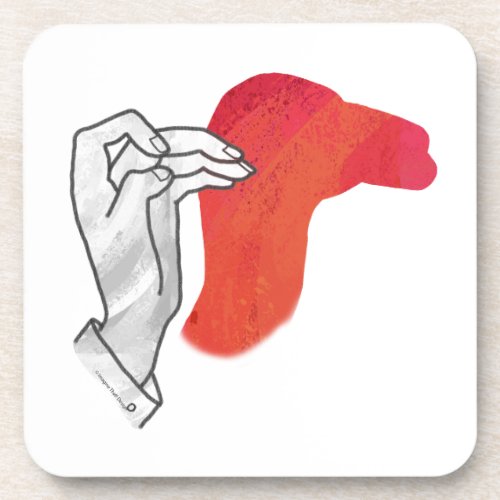 Hand Silhouette Camel Red Beverage Coaster