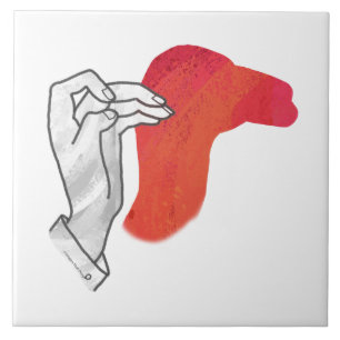 Hand Silhouette Camel Red Ceramic Tile