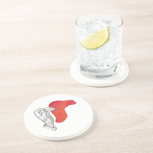 Hand Silhouette Camel Red Drink Coaster