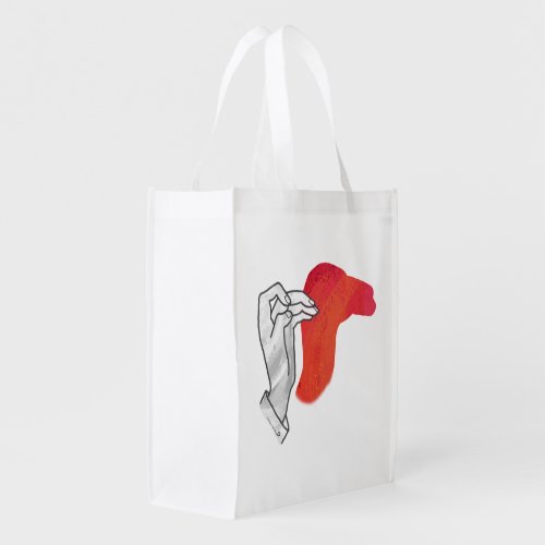 Hand Silhouette Camel Red Grocery Bag