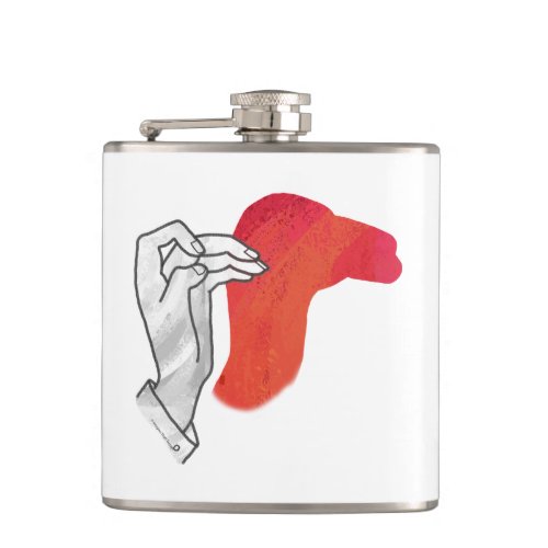 Hand Silhouette Camel Red Hip Flask