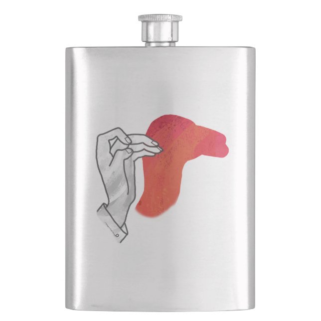 Hand Silhouette Camel Red Hip Flask (Front)