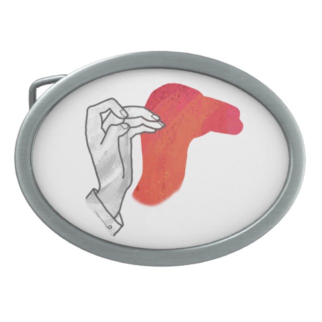 Hand Silhouette Camel Red Oval Belt Buckle (Front)