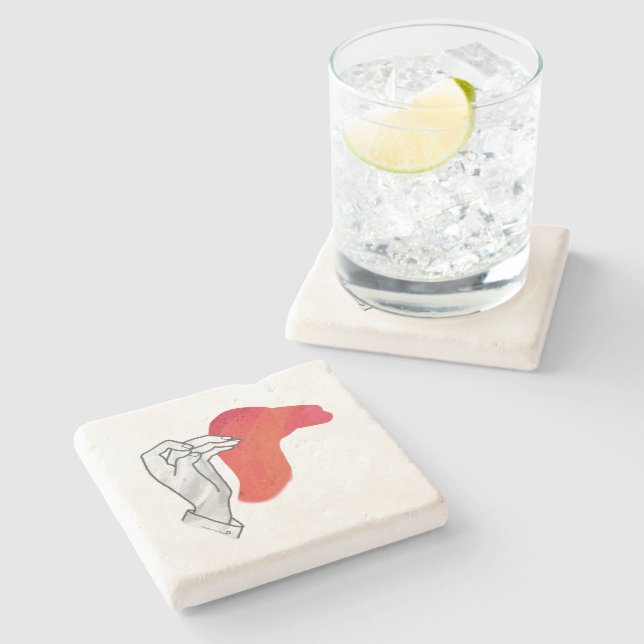Hand Silhouette Camel Red Stone Coaster (Side)