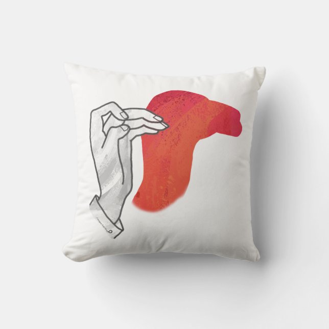 Hand Silhouette Camel Red Throw Pillow (Front)