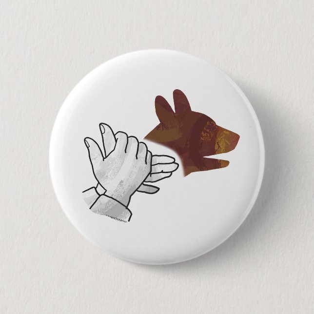 Hand Silhouette Dog Brown Button (Front)