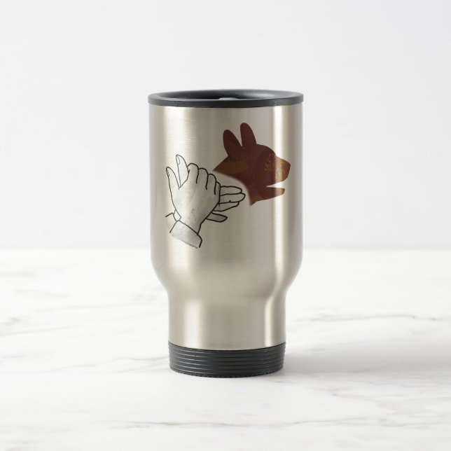 Hand Silhouette Dog Brown Travel Mug (Center)