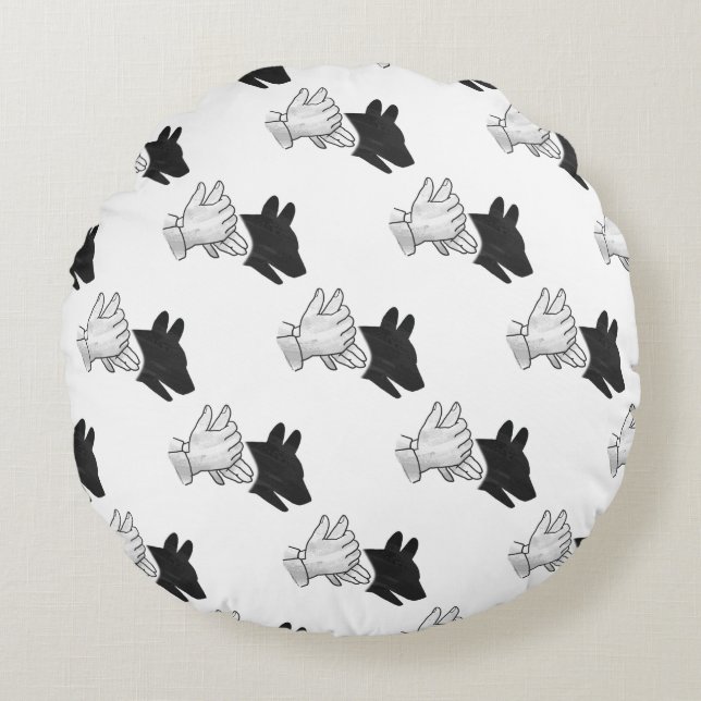 Hand Silhouette Dog Round Pillow (Front)