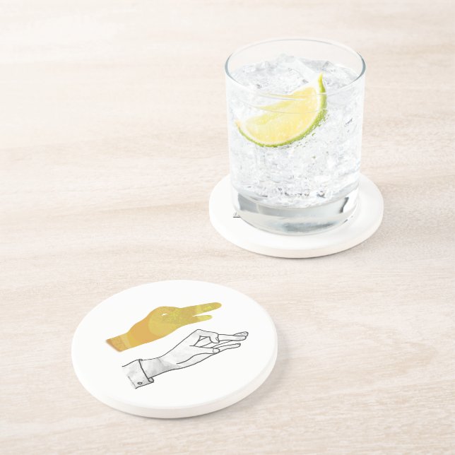 Hand Silhouette Duck Yellow Coaster (Side)