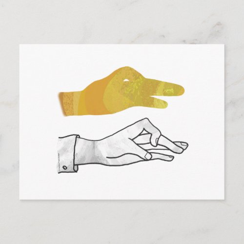 Hand Silhouette Duck Yellow Postcard