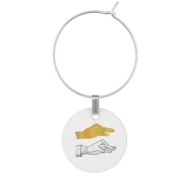 Hand Silhouette Duck Yellow Wine Glass Charm (Front)