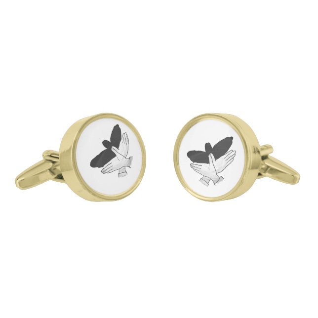 Hand Silhouette Eagle Gold Cufflinks (Angled)