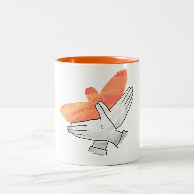 Hand Silhouette Eagle Orange Two-Tone Coffee Mug (Center)