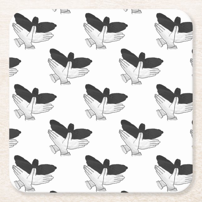 Hand Silhouette Eagle Square Paper Coaster (Front)