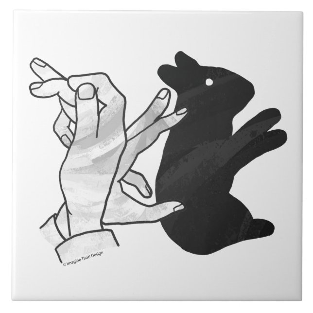 Hand Silhouette Rabbit Ceramic Tile (Front)