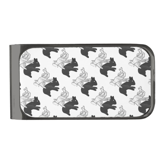 Hand Silhouette Rabbit Gunmetal Finish Money Clip (Front)