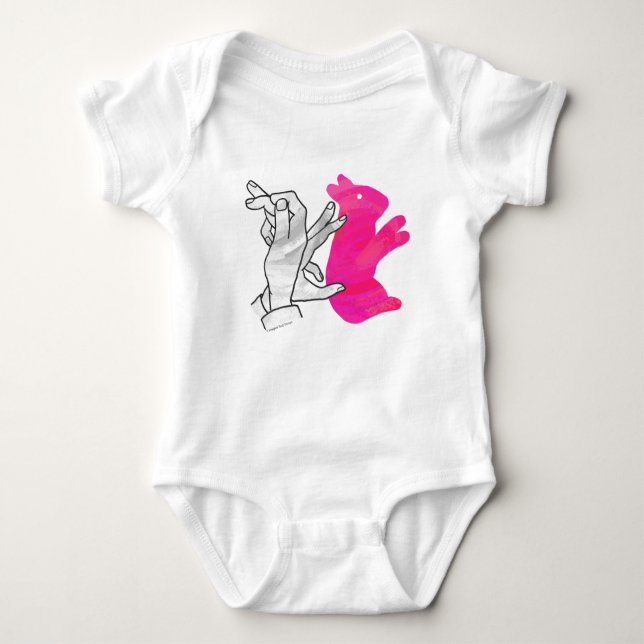 Hand Silhouette Rabbit Pink Baby Bodysuit (Front)