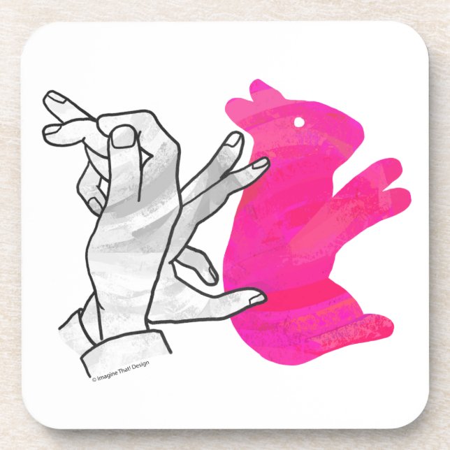 Hand Silhouette Rabbit Pink Beverage Coaster (Front)
