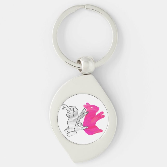 Hand Silhouette Rabbit Pink Keychain (Front)