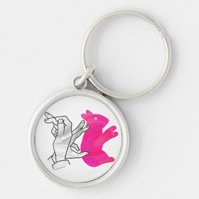 Hand Silhouette Rabbit Pink Keychain (Front)
