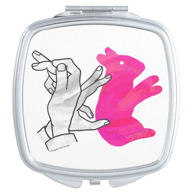 Hand Silhouette Rabbit Pink Mirror For Makeup (Front)