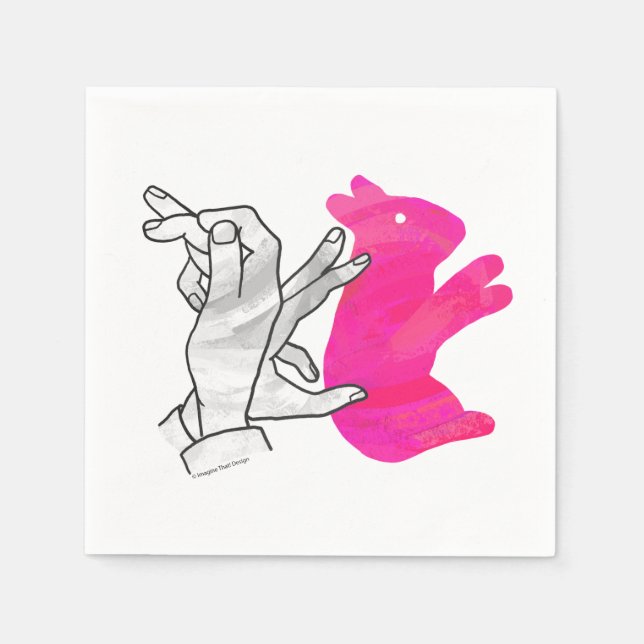 Hand Silhouette Rabbit Pink Paper Napkins (Front)