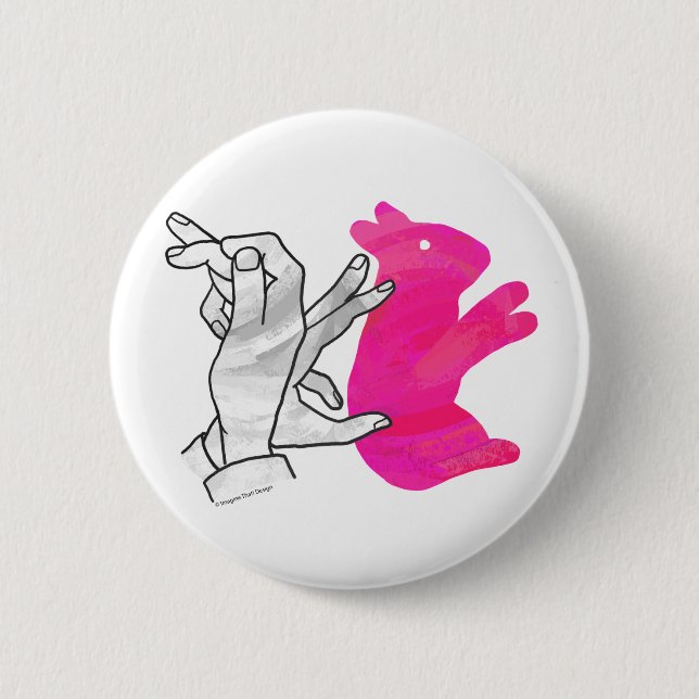 Hand Silhouette Rabbit Pink Pinback Button (Front)