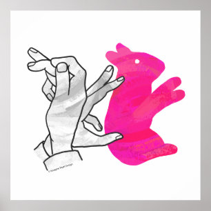 Hand Silhouette Rabbit Pink Poster