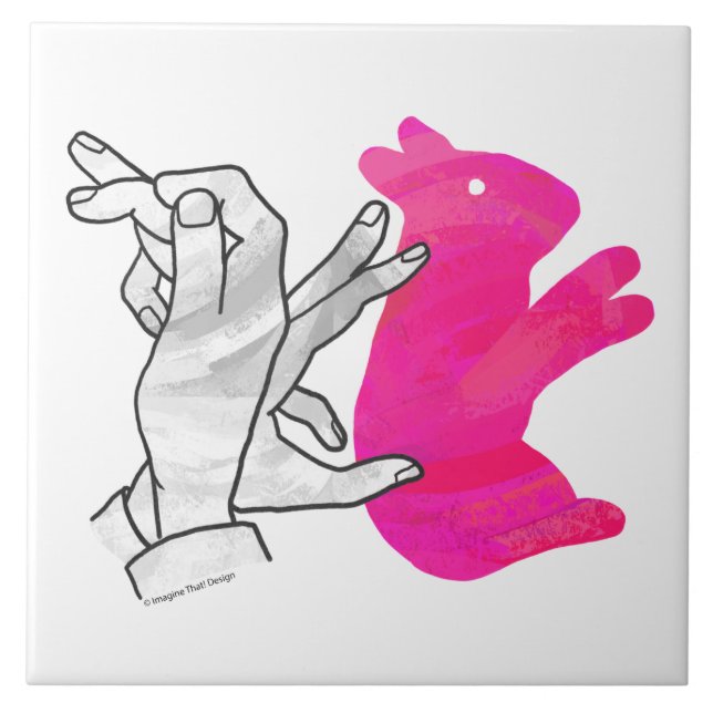 Hand Silhouette Rabbit Pink Tile (Front)