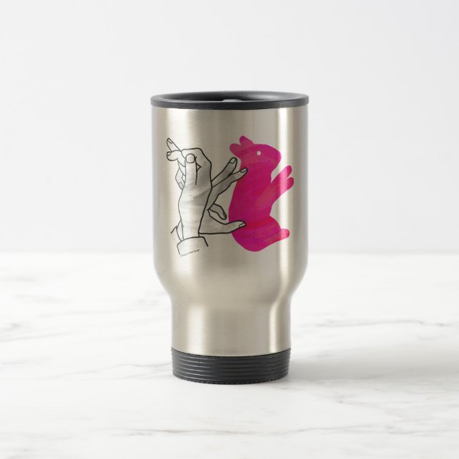 Hand Silhouette Rabbit Pink Travel Mug (Center)