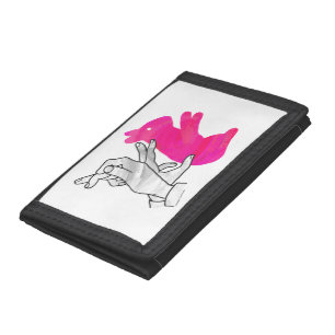 Hand Silhouette Rabbit Pink Tri-fold Wallet